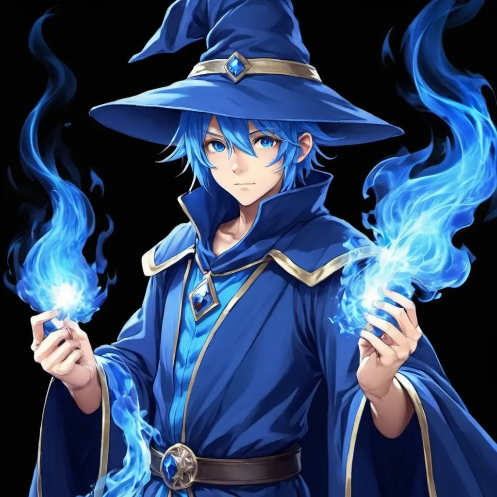 Prompt: anime blue fire wizard as a profile
