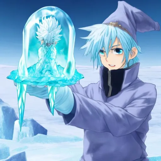 Prompt: Anime Ice Wizard making ice sheld