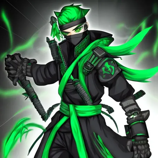 Prompt: anime cyber ninja with green and black colors
