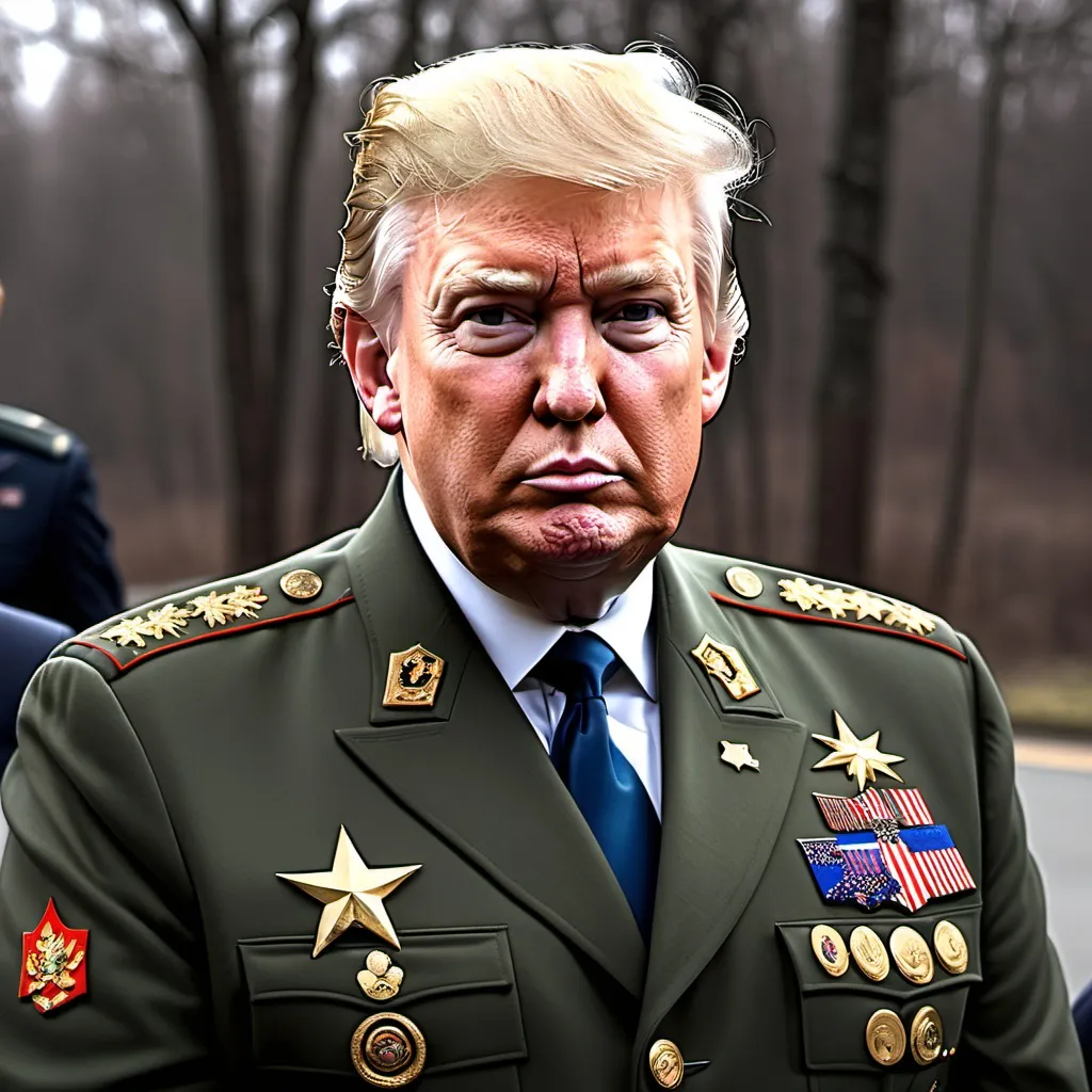 Prompt: trump wearing a russian military uniform