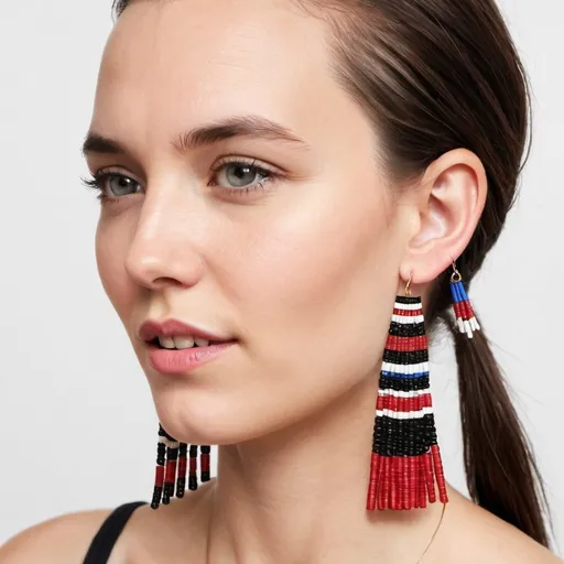 Prompt: 
Add fringe made of Maasai beads to the bottom of earrings for movement and a playful element. Keep the rest of the design simple to balance the look