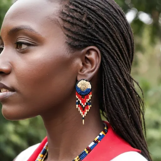 Prompt: Ear jackets featuring Maasai bead details that can be worn in multiple ways, offering versatility and a touch of uniqueness.