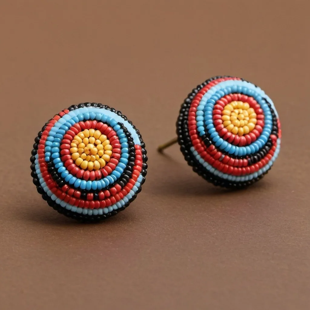 Prompt: Small stud earrings adorned with intricate Maasai bead patterns, offering a subtle yet sophisticated statement