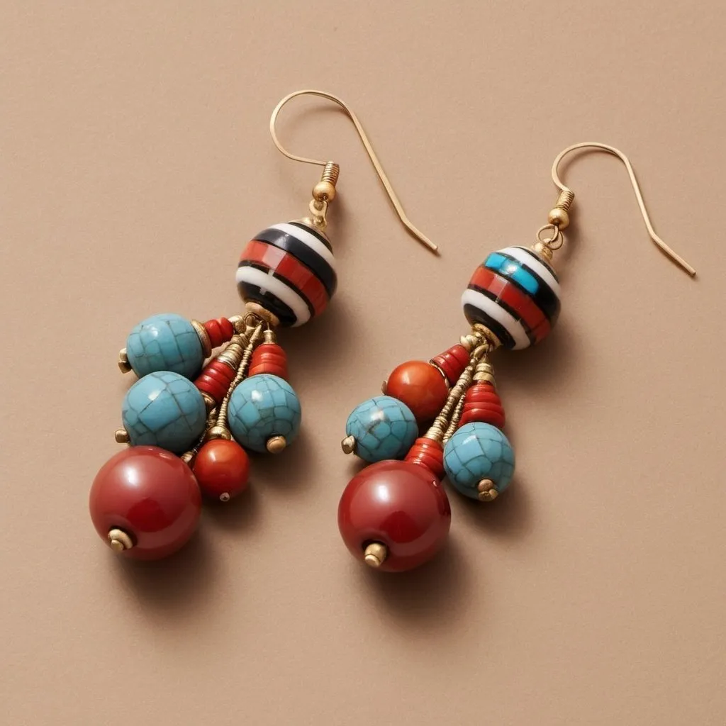 Prompt: Pairing earrings with different designs, one featuring a cluster of Maasai beads and the other a simpler accent, for a modern asymmetrical style.