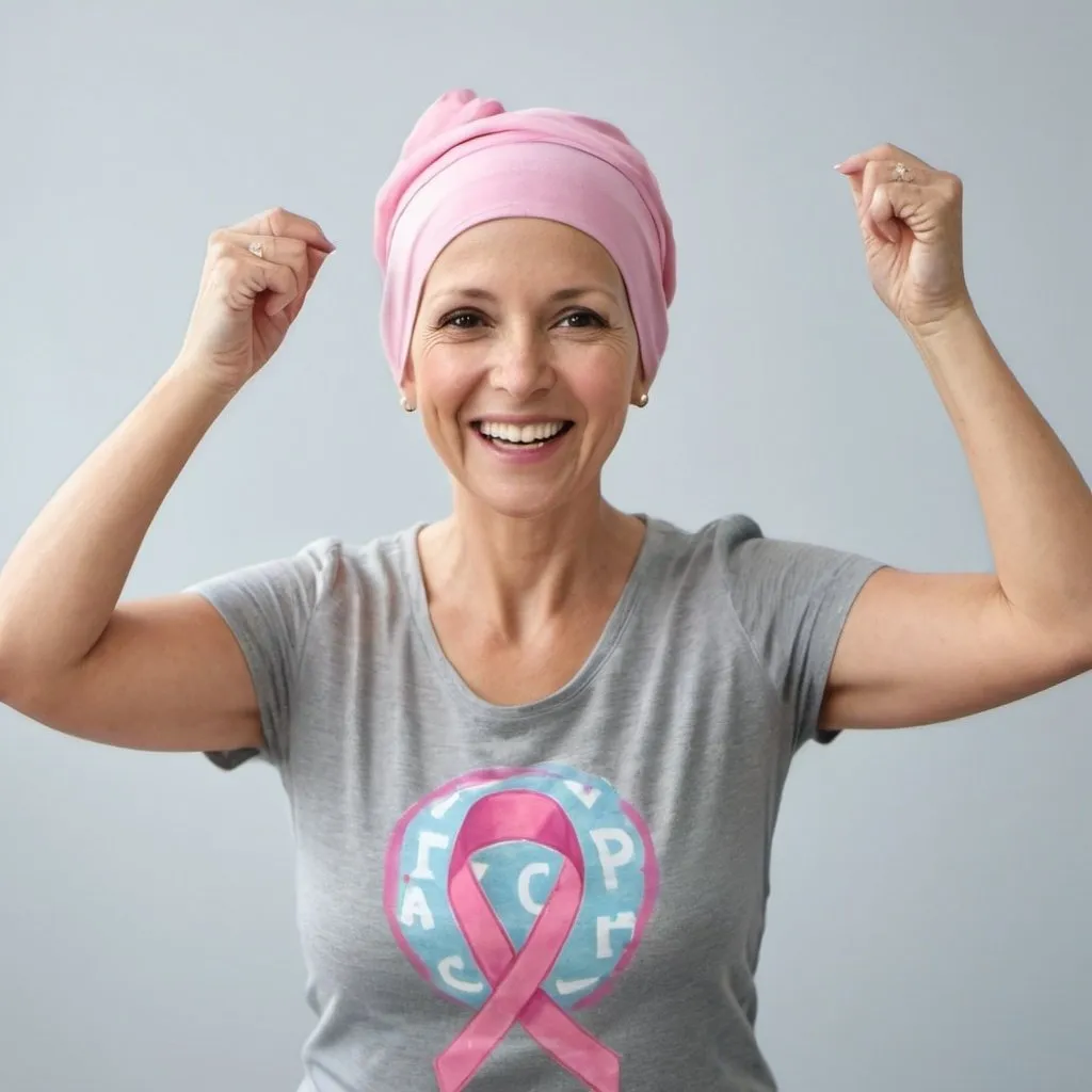 Prompt: Create an  image showing a happy cancer Survivor  woman 