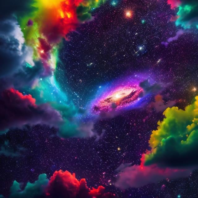 Prompt: rainbow galaxy in a colourful universe, high detail, photoreal, cinematic
