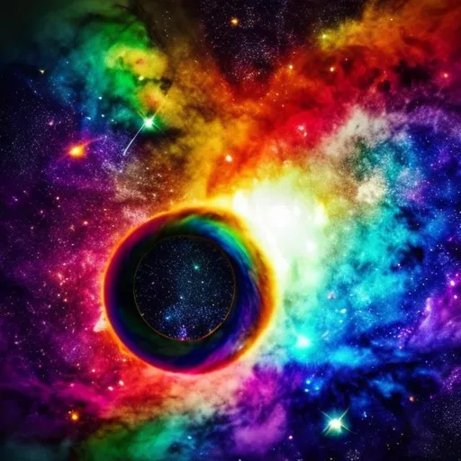 Prompt: Rainbow galaxy with rainbow planets with cool effects