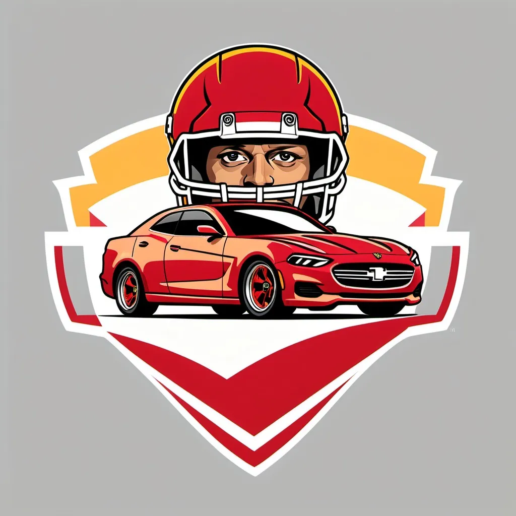 Prompt: (fantasy football team logo of a car and no wording), sporty with bold colors. Add elements of the kansas city Chiefs and Patrick Mahomes