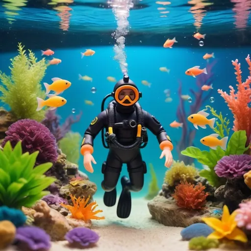 Prompt: toy scuba diver in an aquarium
