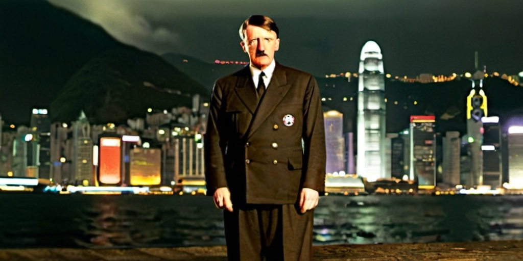 Prompt: Hitler in Hong Kong famous place taking formal photos