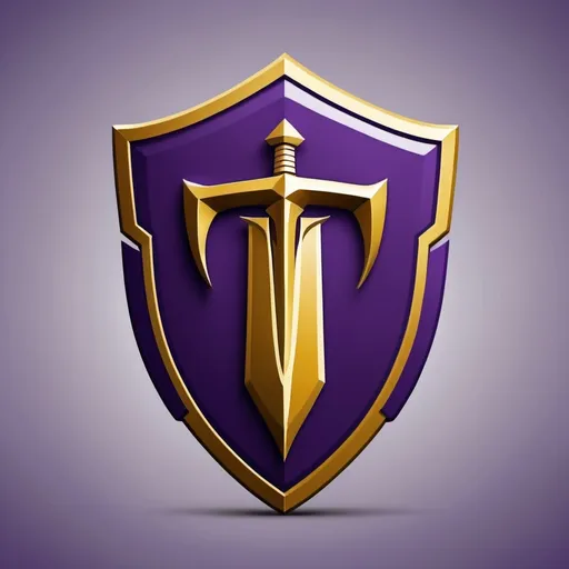 Prompt: create a logo for an american football team, that team should be called Titans and have purple and gold as colors. in the logo should be a sword and a shield