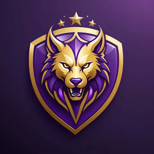 Prompt: Design an american football team logo with an animal, the team colors should be purple and gold, the animal should fit the theme  magic.