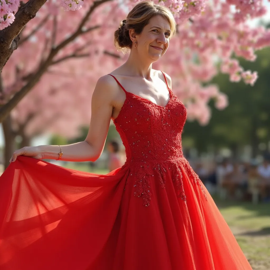 Prompt: (breathtaking red oriental dress), (exquisite bride), radiant beauty, exquisite lace and satin details, flowing train adorned with delicate embroidery, beautiful soft natural lighting, romantic ambiance, lush blossom background, high-resolution, ultra-detailed, elegant and dreamy atmosphere, showcasing the perfect harmony of love and elegance, whimsical setting filled with soft pastel colors.