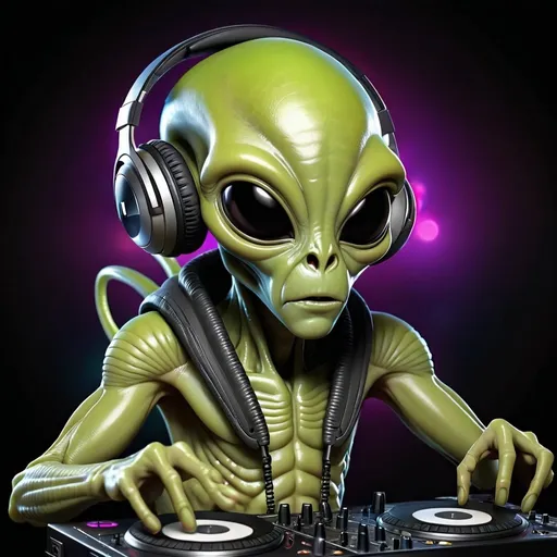 Prompt: Alien DJ with headphones