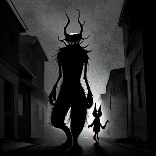 Prompt: Creepy creature walking behind you on a dark lonely street 