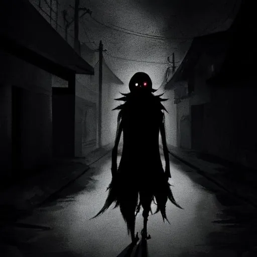 Prompt: Creepy creature walking behind you on a dark lonely street 