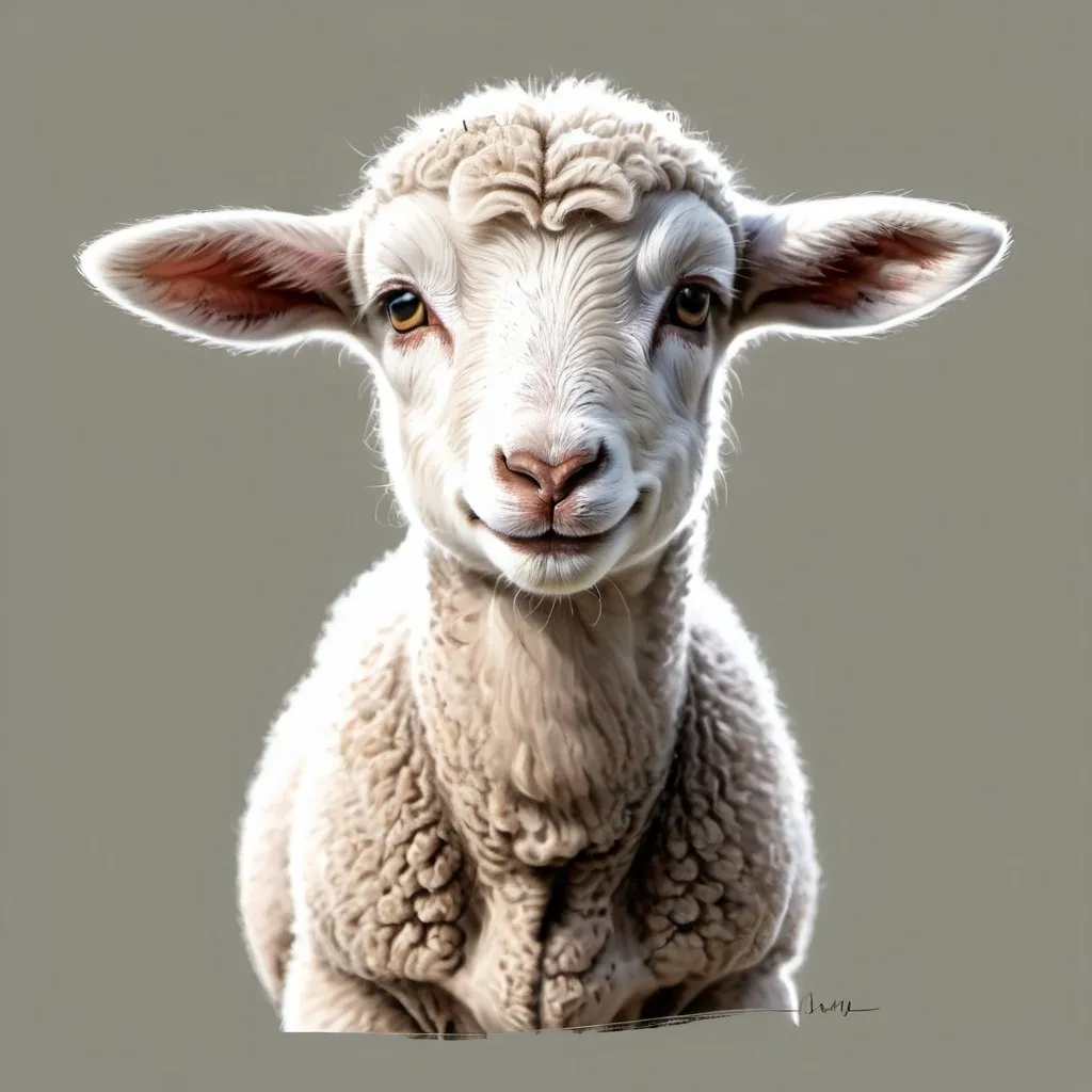 Prompt: A lamb, front face, realistic sketches and color.