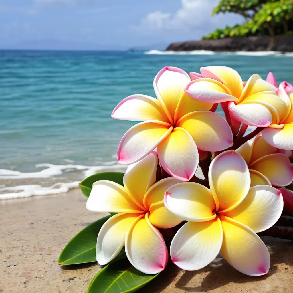 Prompt: Plumeria flower and sea