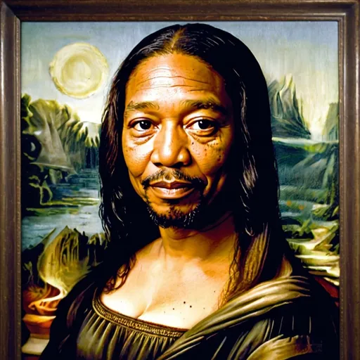 Prompt: Morgan freeman as the Mona Lisa 