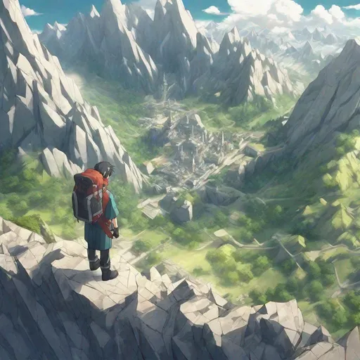 Prompt: [mountain and man] isometric anime, sharp focus,
 very detailed, detailed background elements, maximum texture, --ar 1:1