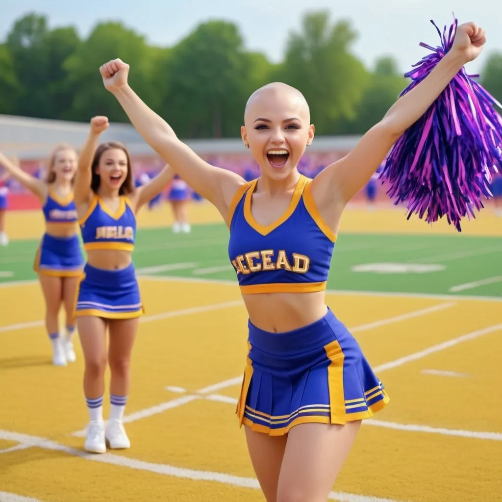 Prompt: bald teenage girl cheerleader