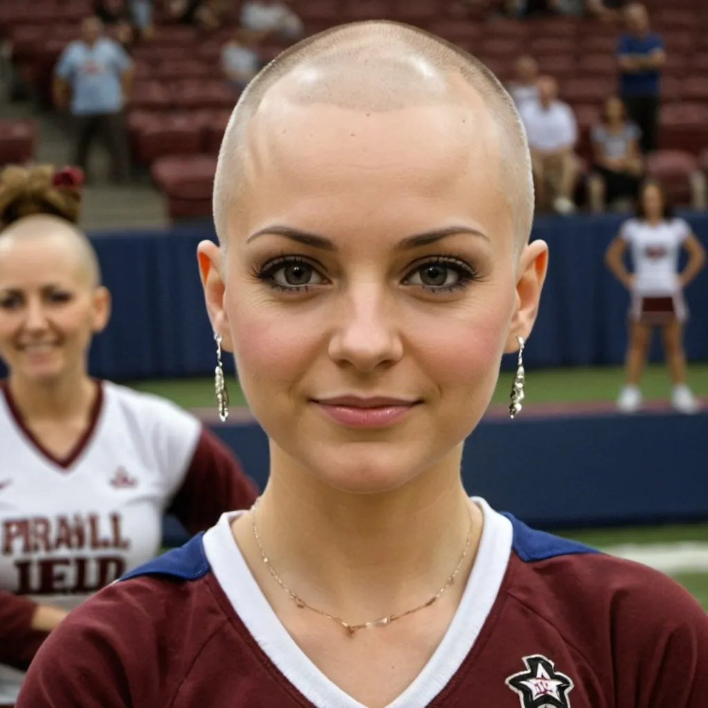 Prompt: bald girl cheerleader