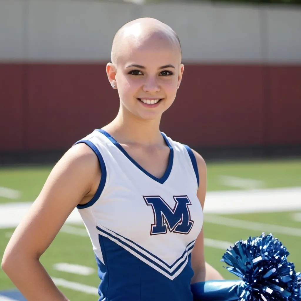 Prompt: bald teenage girl cheerleader