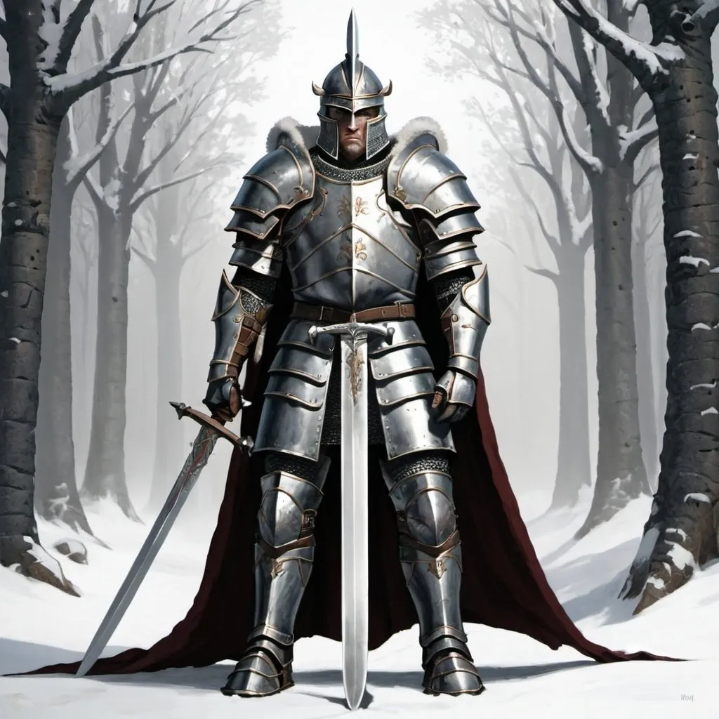 Prompt: lord of the north in heavy armor and a large sword



