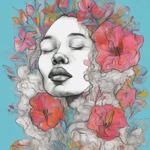 Prompt: undefined"A close-up of a woman from the neck up, facing three-quarters and looking upwards. Her skin is beautifully adorned with a variety of vibrant flowers that cover her neck, cheeks, and forehead. The flowers should appear natural and blend seamlessly with her skin, giving the impression that they are growing out of her. The lighting should be soft and ethereal, highlighting the textures of both the flowers and her skin, creating a dreamlike, almost otherworldly atmosphere."