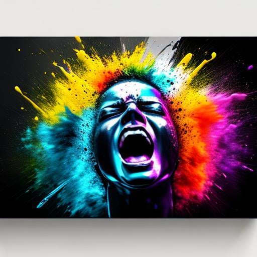 Prompt: screaming, tantrum, explosive, dramatic light, graphic, paint, angry at the lies and disappointments, trending on art station, realistic