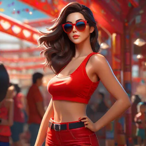 Prompt: artstation Art Katsuko style, shapely brunette with sunglasses, red tank top, highly detailed, 64 megapixels, dynamic lighting, perfect composition, high quality, sharp focus, vibrant, HDR, UHD, 8k, professional