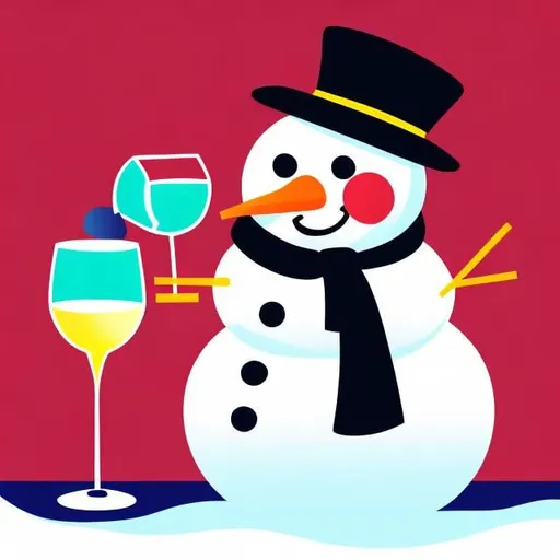 Prompt: colorful snowman drinking white wine, Thick black line illustration in the style of Roger Hargreaves