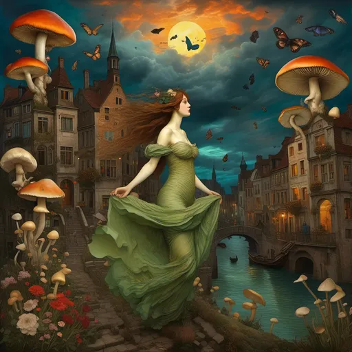 Prompt: <mymodel> beautiful and splendid full body , ((witch)) with a beautiful face, attacking, waterhouse style, a Apocalyptic city in ruins full of monsters at sunset on a stormy day. Waterhouse style and moon Van Gogh and Waterhouse style. mushrooms, flowers, butterflies. van Gogh style, at sunset. Hyper-detailed, hyper-realistic, ornate, meticulously detailed, muted colors, muted colors, meticulous, intricate, highly detailed illustration by Jean-Baptiste Monge, by Justin Gerard, by Brian Froud. Cinematic light. Work of art. Extremely detailed. Masterpiece. Cinematic light. Extremely detailed.