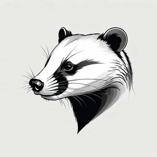 Prompt: (badger face from the side, without neck), professional, simple, minimalistic illustration, clean lines without shadows and details, white and black and yellow tones, clear contrast, modern, transparent background, vector art, cute and friendly face, can be used as a logo for a texter, clean vector lines, minimalist design, sleek and contemporary, crisp and clear edges, aesthetically simple