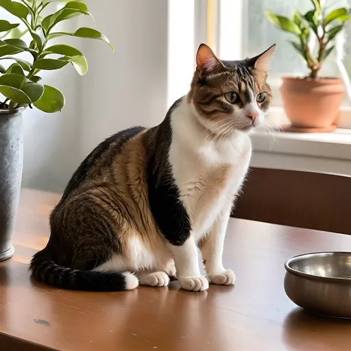 Prompt: Cat sitting on table