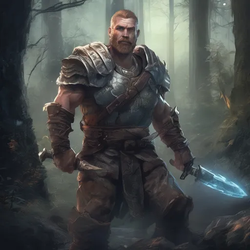 Prompt: (Full body) male handsome large muscular finnish warrior with short hair and beard, outside of a cave by a forest at night, pathfinder, d&d setting, in a realistic high quality digital art style