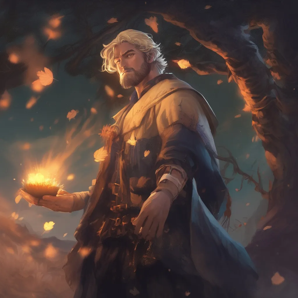 Prompt: (Full body) male manly stocky nature-mage with blonde short-cut hair and beard, casting a magical nature-spell, in nature at night, pathfinder, d&d setting, in a realistic digital art style