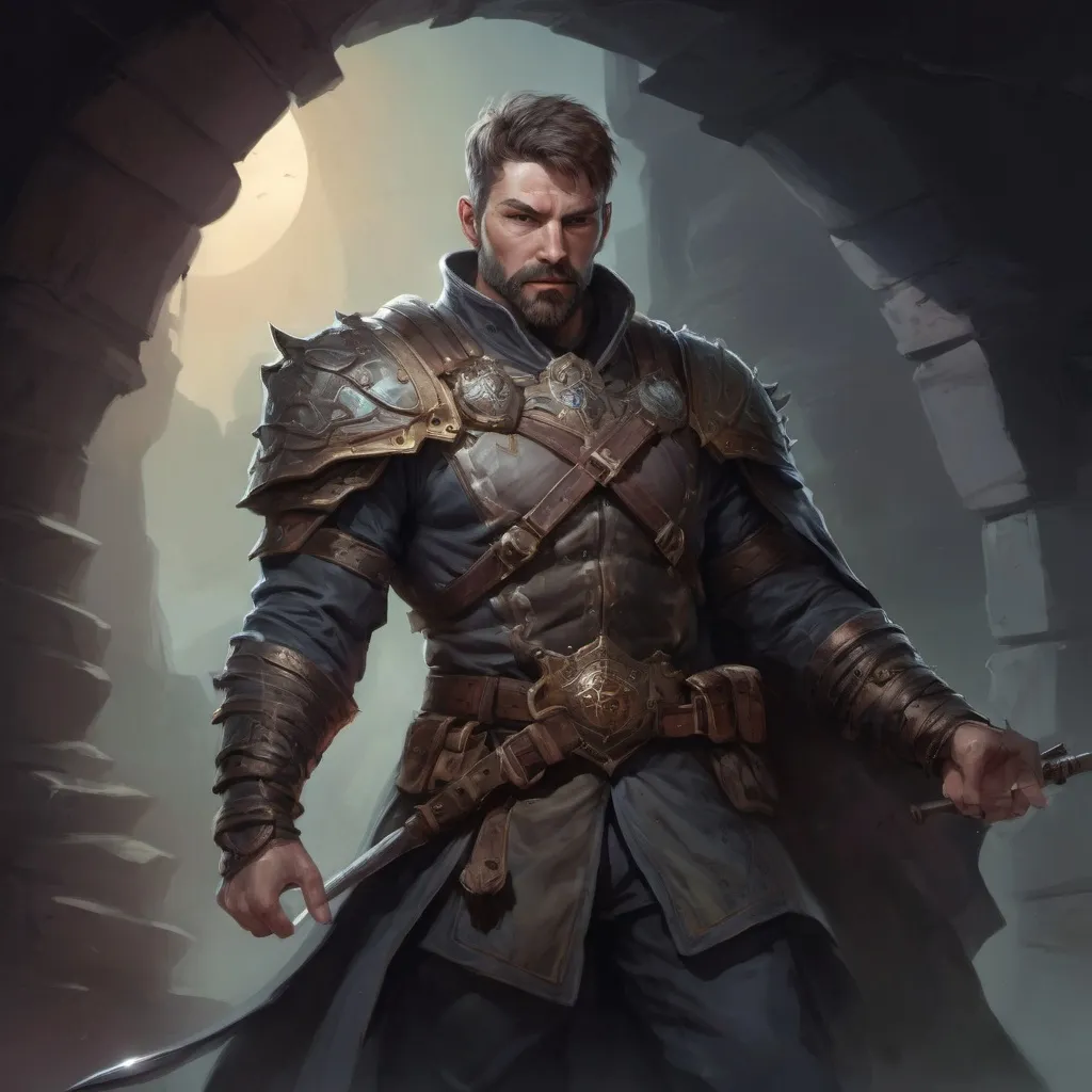 Prompt: Male stocky large mature moldovian fighter with short-cut hair and beard, exploring a dark astral magical dungeon in combat, pathfinder, d&d setting, in a realistic high quality digital art style, enhanced shadow quality, colorful