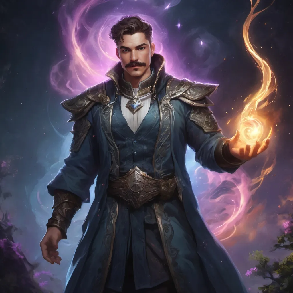 Prompt: (Full body) male stocky young muscular cleric with short-cut hair and a mustache, casting a swirly astral-spell, in nature at night pathfinder, d&d setting, in a realistic digital art style