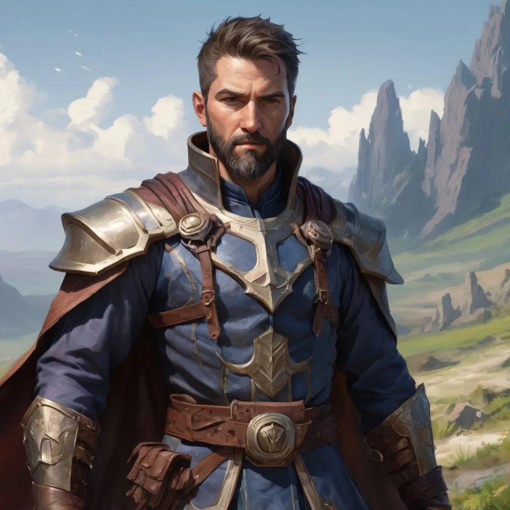 Prompt: (torso) Male heavy-set mature fit Summoner with short-cut hair and beard, casting magic out of hands, in a windy valley, pathfinder, d&d setting, enhanced shadow quality
