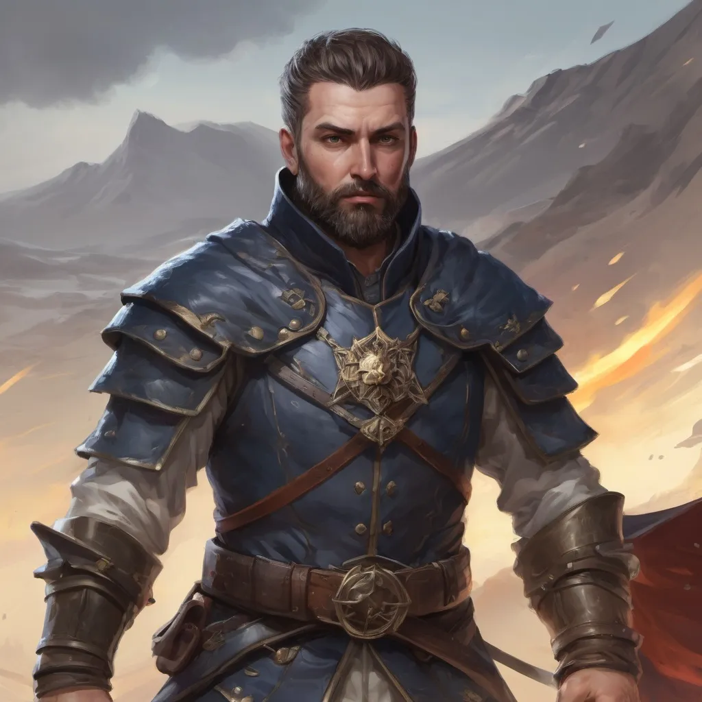Prompt: Male stocky heavy-set french royal magus with short-cut hair and beard, on a windy battlefield, pathfinder, d&d setting, in a realistic high quality digital art style, enhanced shadow quality
