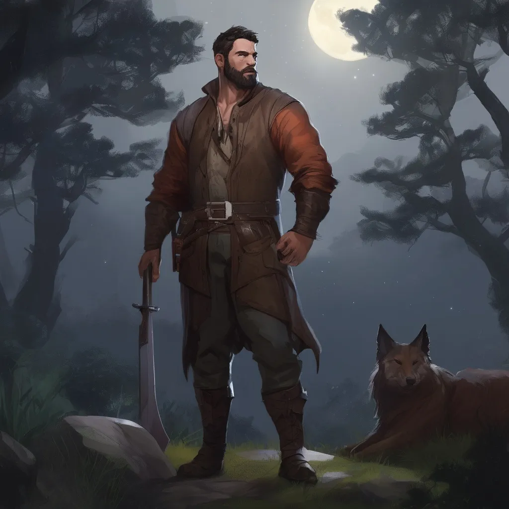 Prompt: (Full body) male stocky surly british fighter with short hair and beard, big arms big ears, in nature at night, pathfinder, d&d setting, in a realistic digital art style