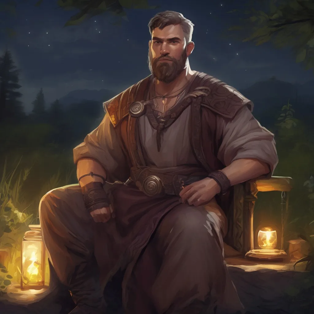 Prompt: (Full body) male stocky latvian elememtal mage with short hair and beard, big arms, in nature at night, pathfinder, d&d setting, in a realistic digital art style