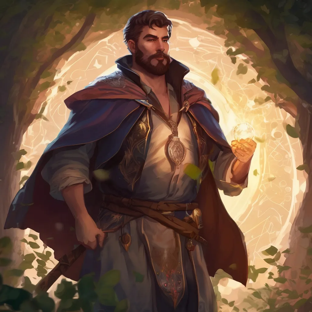 Prompt: (Full body) male stocky spanish mage with short hair and beard, magic swirls, big arms, in nature at night, pathfinder, d&d setting, in a realistic digital art style