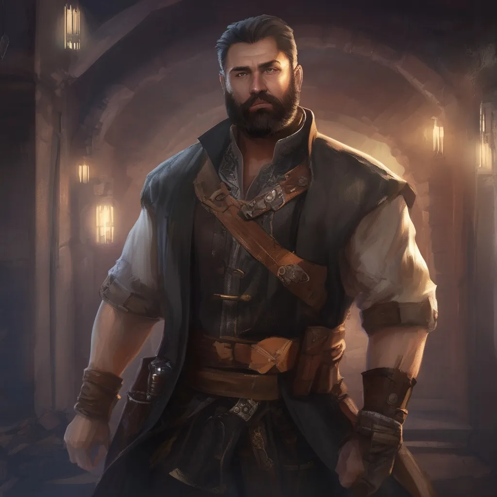 Prompt: (Full body) male stocky middle-aged magical artificer with black short-cut hair and beard, in a dark underground, pathfinder, d&d setting, in a realistic digital art style