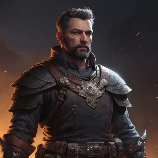 Prompt: Male stocky large mature assassin with short-cut hair and beard, exploring a dark astral dimention, pathfinder, d&d setting, in a realistic high quality digital art style, enhanced shadow quality, colorful