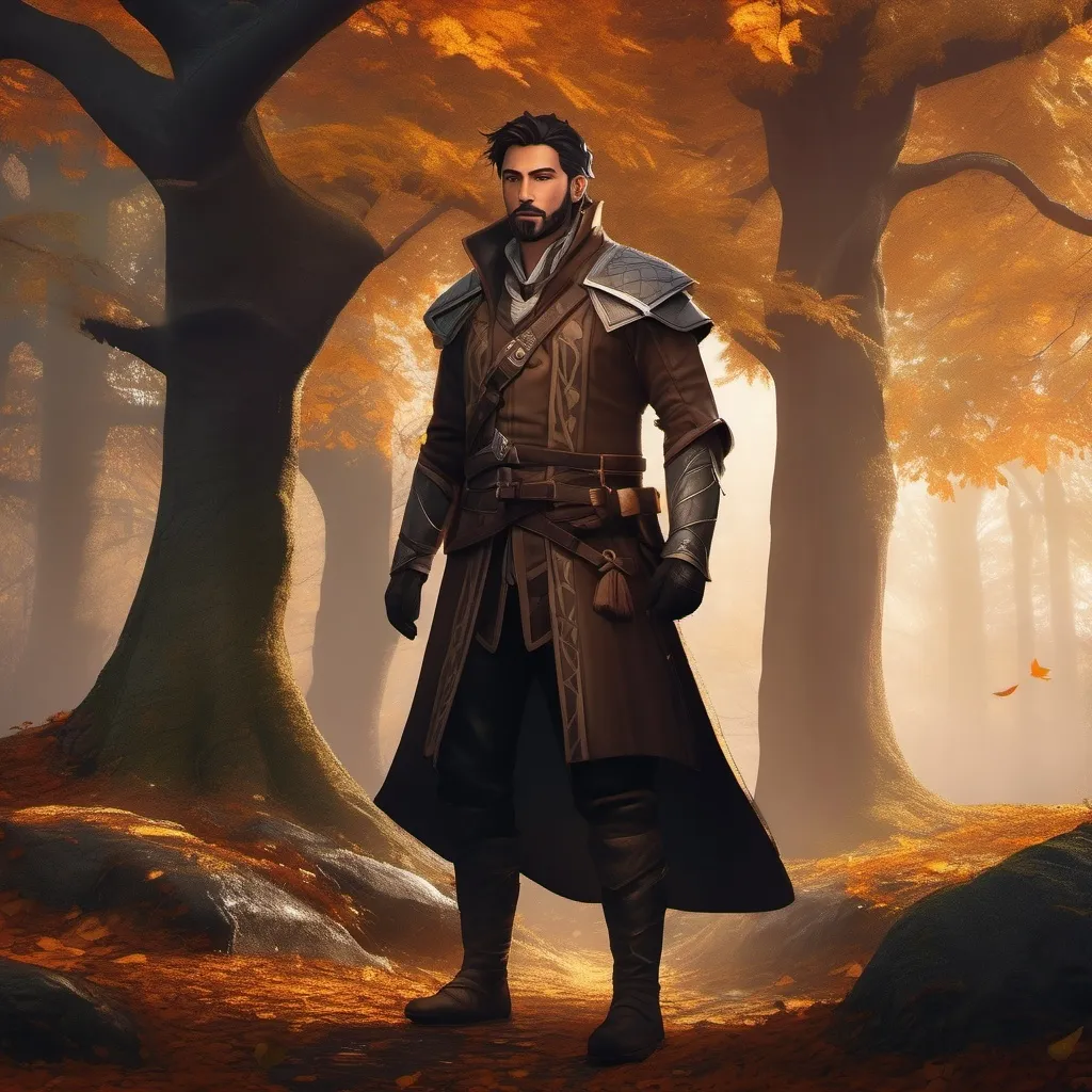 Prompt: (Full body) male alchemist with a short hair and beard, standing outside of a dark forest, pathfinder, d&d setting, in a realistic digital art style