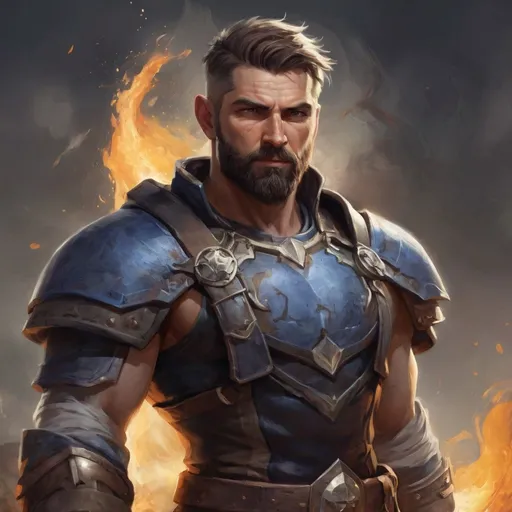 Prompt: (head and torso) Male heavy-set fit hunky arcanist with short-cut hair and beard, chest-hair holding magic-spell, in a windy battlefield, pathfinder, d&d setting, enhanced shadow quality