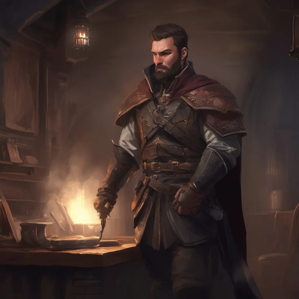 Prompt: (Full body) male stocky young royal noble with short-cut hair and beard, in a dark room, pathfinder, d&d setting, in a realistic digital art style