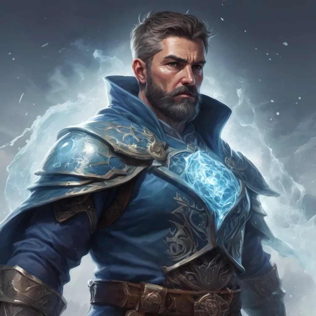 Prompt: Male stocky heavy-set mature water-mage with short-cut hair and beard, on a battlefield, in combat, casting a white-spell, pathfinder, d&d setting, in a realistic high quality digital art style, enhanced shadow quality, colorful